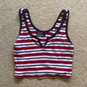 Bershka Red White & Blue Striped Crop Top XS